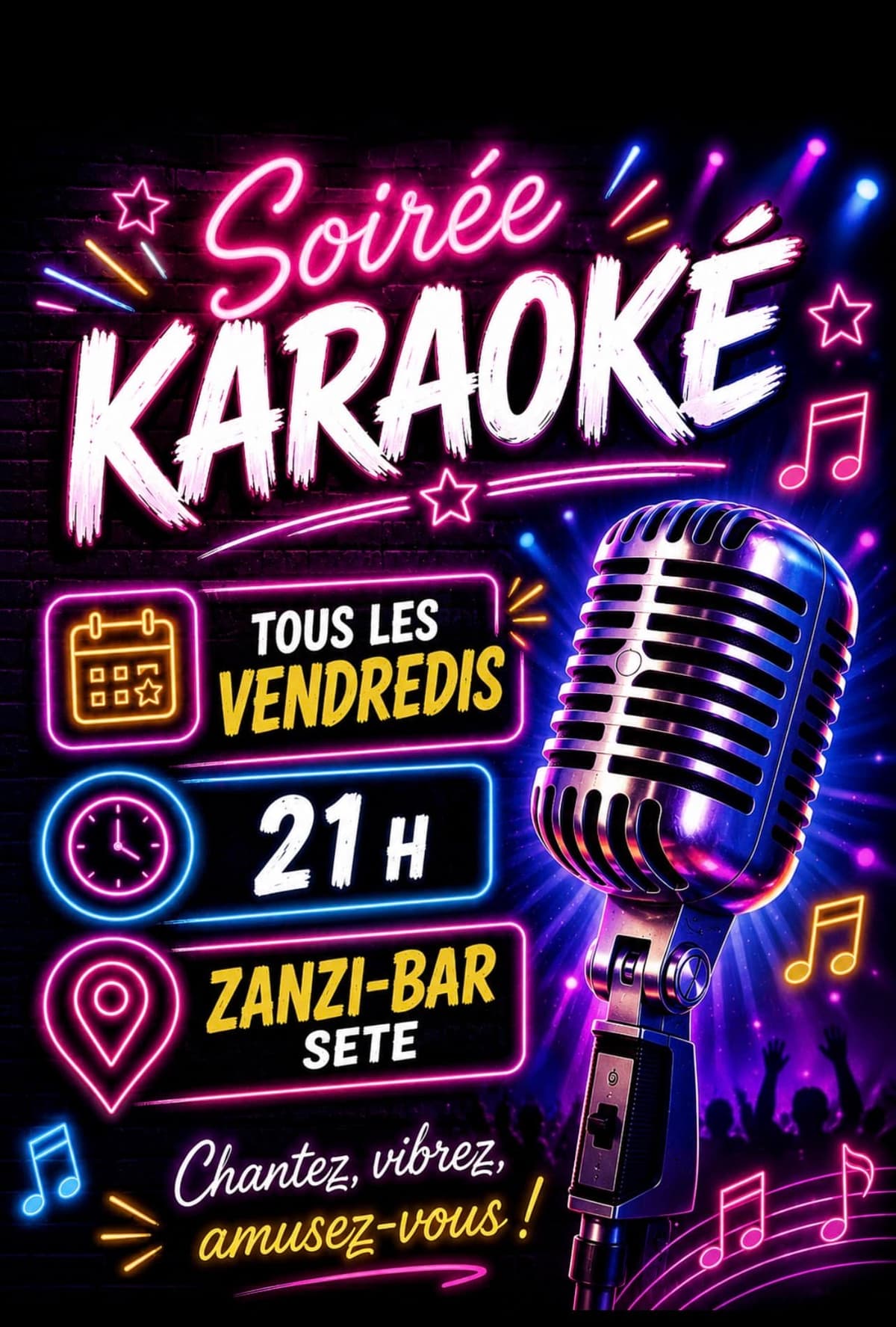 karaoké dansant tous les vendredis au Zanzi-bar à sète